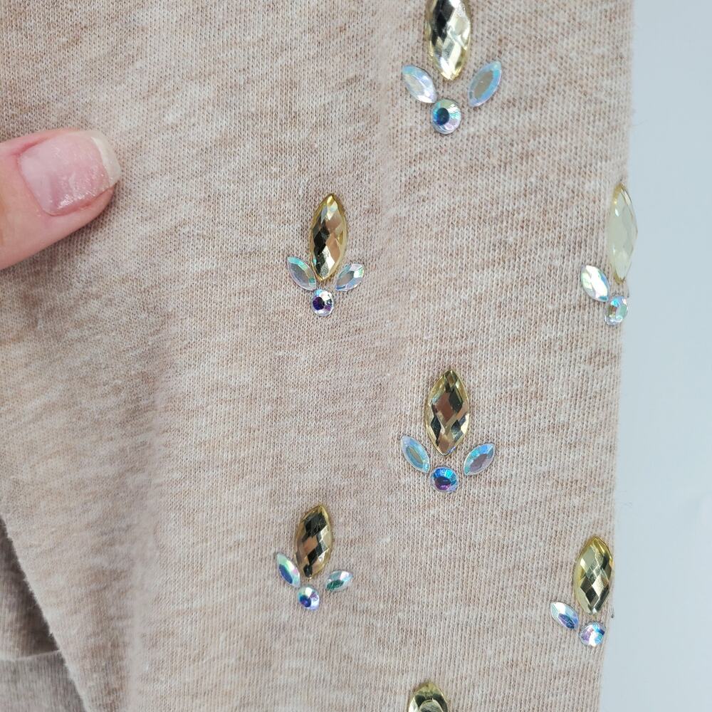 VS Pink Y2K Athletic Oversized Logo Jeweled Long Sleeve Sweatshirt Oatmeal Tan S - Picture 3 of 9